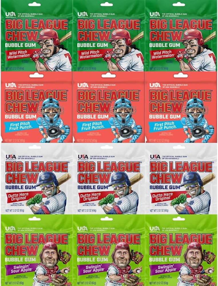 Variety Pack Big League Chew Bubble Gum, 12 Pouches (2.12 oz each), Assorted Chewing Gum, Bulk Bubble Gum, Fun Shredded Style Gum for Kids & Adults, Classic Dugout-Inspired Candy