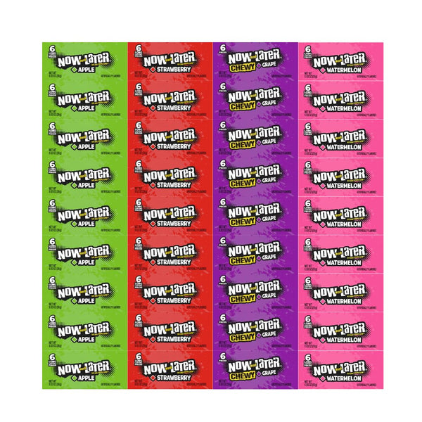 Generic Candy Assortment Now And Later - 4 Flavors, Watermelon, Grape, Apple, Strawberry - For Any Occasion, 0.93 Oz, 9 Of Each Flavor, 36 Pack