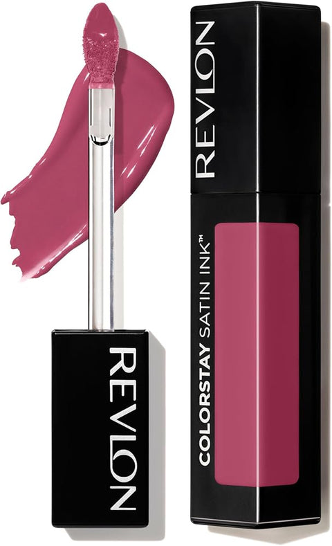 Revlon ColorStay Satin Ink Lipstick, 010 Your Majesty, 0.17 fl oz | Longwear liquid lipstick with rich satin sheen. Moisturizing formula with black currant seed oil & vitamin E. - Lip Makeup - Beauty