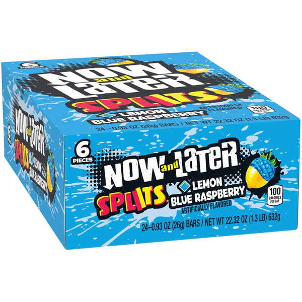 Now and Later Splits Chews Candy, Lemon Blue Raspberry, 0.93 Ounce, Pack of 24