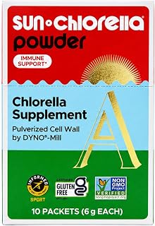 Sun Chlorella Powder, 6g, 90%+ Pulverized Cell Wall, Non-GMO, 10 Packets