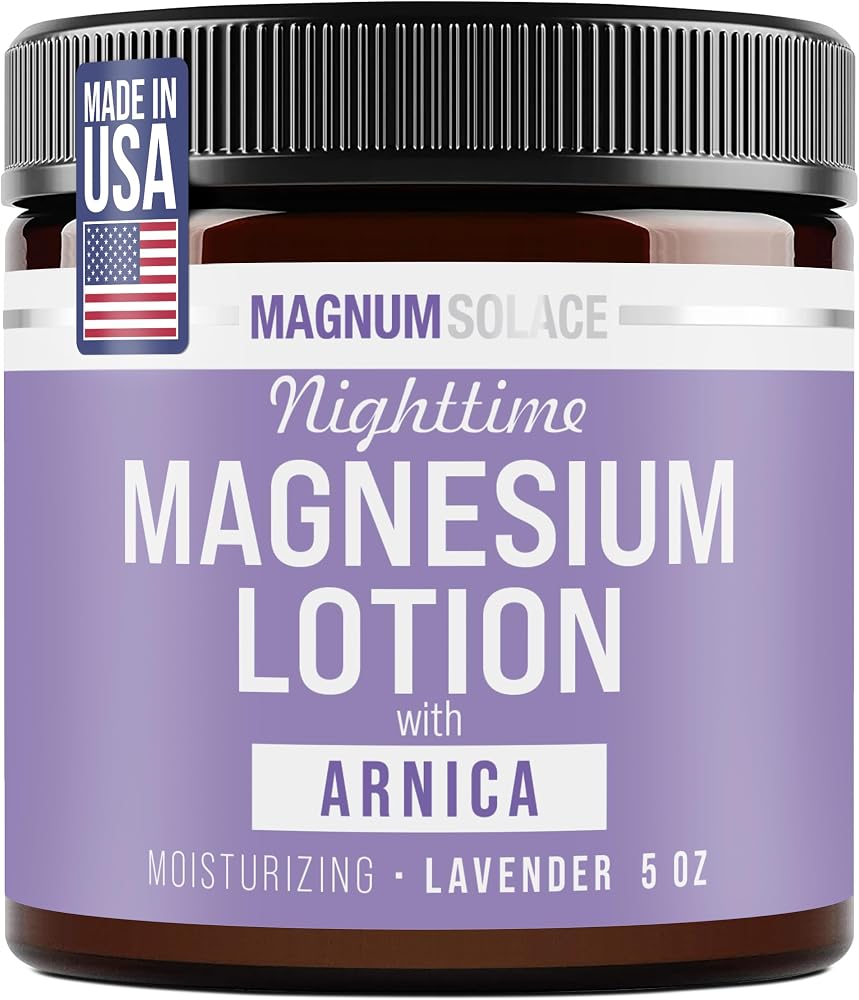 Magnum Solace Nighttime Magnesium Lotion with Arnica – Highly Concentrated Magnesium for Muscles & Joints – Apply to Legs or Feet Before Bed – Skin-Friendly
