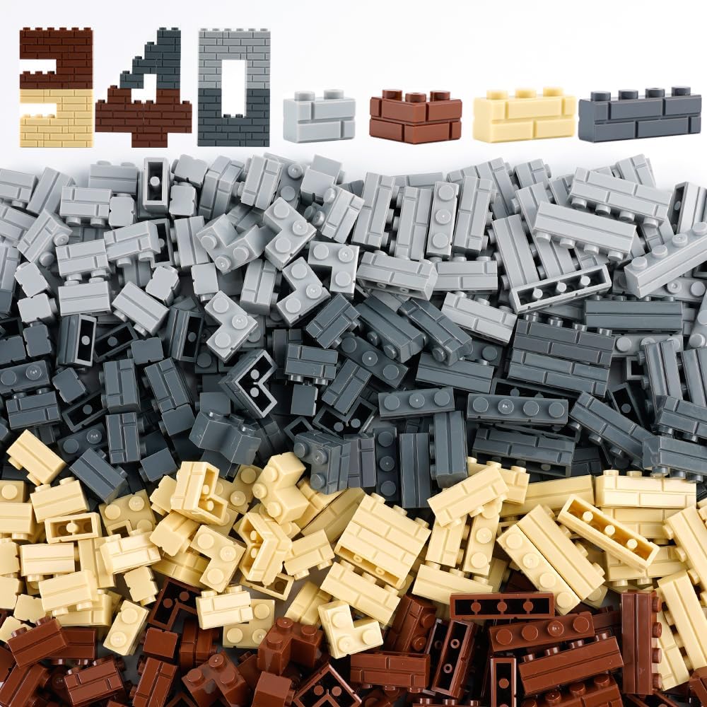Wall Masonry Bricks Parts and Pieces: 340 PCS Block Accessories