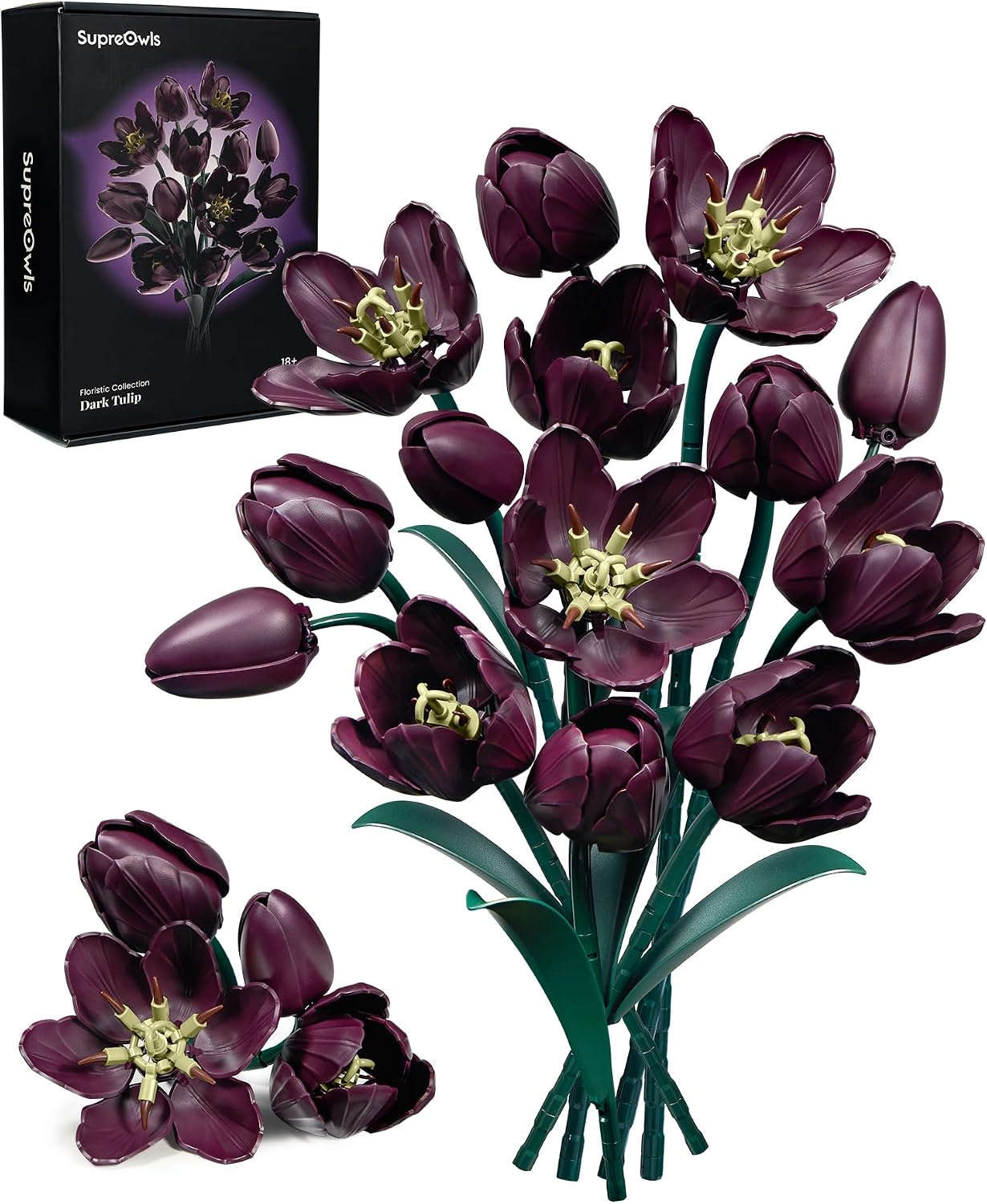 Dark Purple Tulip Flowers Building Set Botanical Bouquet for Her