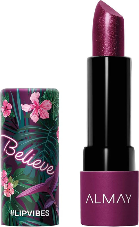 Almay Lip Vibes Lipstick with Vitamin E Oil & Shea Butter, Matte Finish, Hypoallergenic, Believe, 0.14 Oz