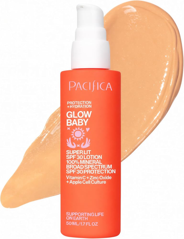 Pacifica Beauty Glow Baby Super Lit SPF 30 Lotion, Skincare, Broad Spectrum, UVA/UVB Sun Protection, Zinc Oxide, Mineral Sunscreen, Face Lotion, Tinted Moisturizer, Vegan, 1.7 fl oz (1 Count)