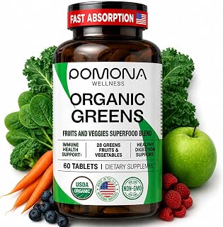 Pomona Organic Super Greens Supplements, 60 Tabs, Greens Superfood Powder