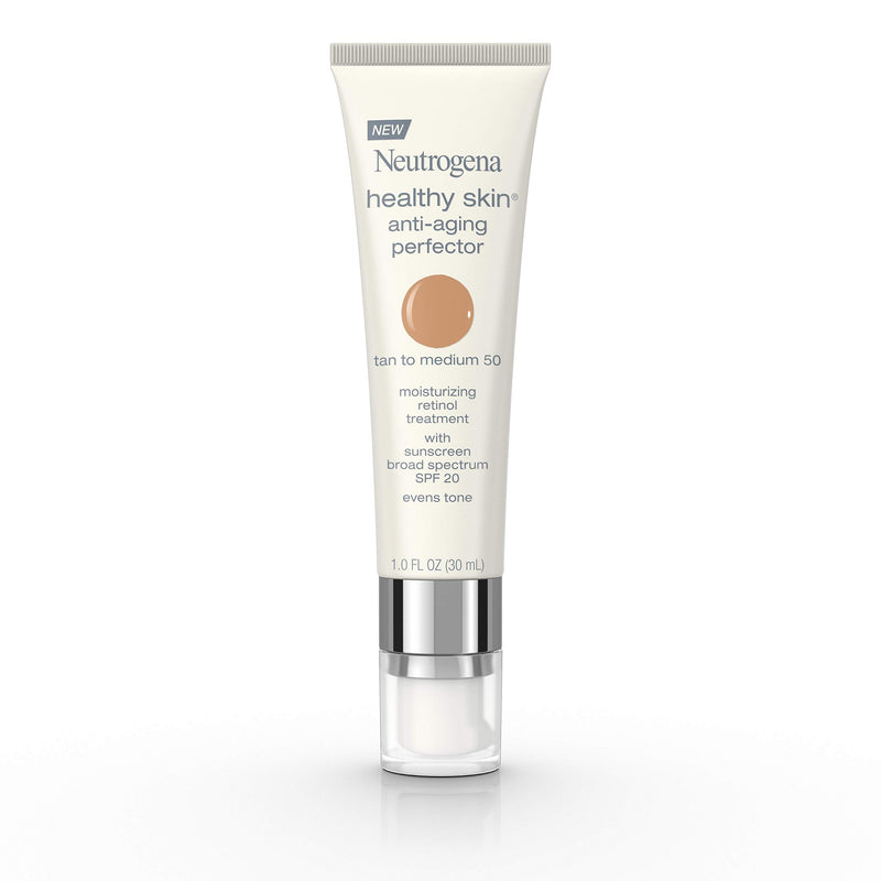 Neutrogena Healthy Skin Anti-Aging Perfector Tinted Facial Moisturizer and Retinol Treatment with Broad Spectrum SPF 20 Sunscreen with Titanium Dioxide, 50 Tan to Medium, 1 fl. oz