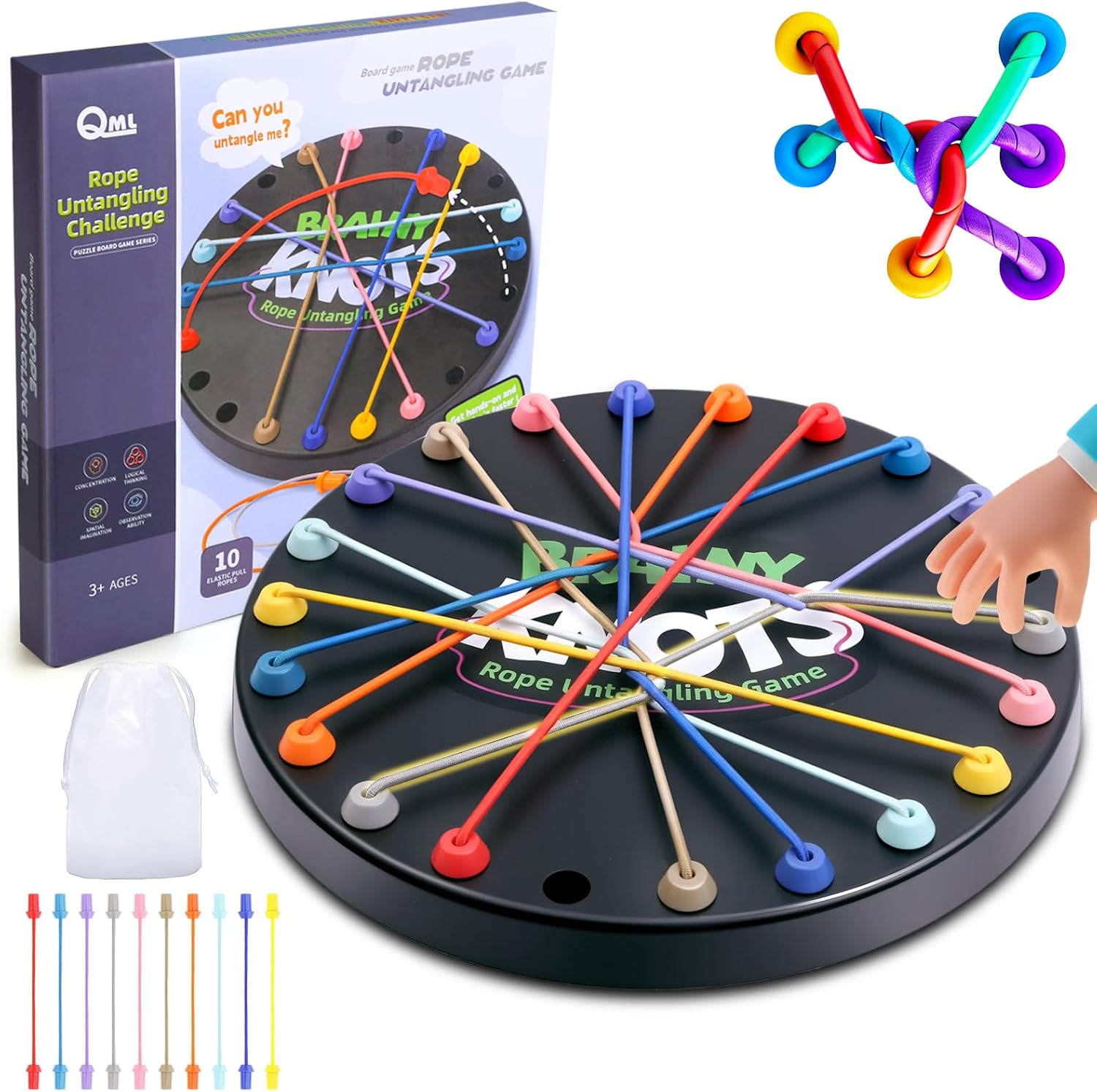 Rope Untangling Board Games, 8.66" Logic Puzzle Brain Gifts for Kids Adults