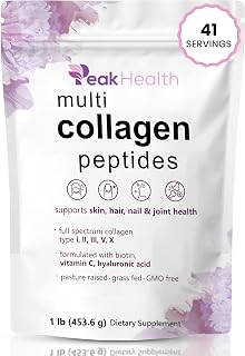 Multi Collagen Peptides Powder,1lb,Types I, II, III, V & X, 41 Servings