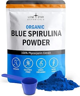 Lone Star Botanicals Organic Blue Spirulina Powder - 100% Pure Blue-Green Algae, No Fishy Smell, Vegan Superfood for Smoothies & Drinks, Non GMO, Gluten-Free, Vegan