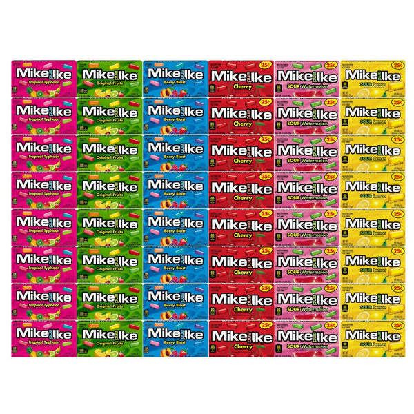 Generic Candy Assorted Flavor Mike And Ike, 6 Flavor, Tropical Typhoon, Berry Blast, Cherry, Sour Watermelon, Sour Lemon, Original Fruits, 8 Each Flavor, 0.78 Oz, 48 Pack