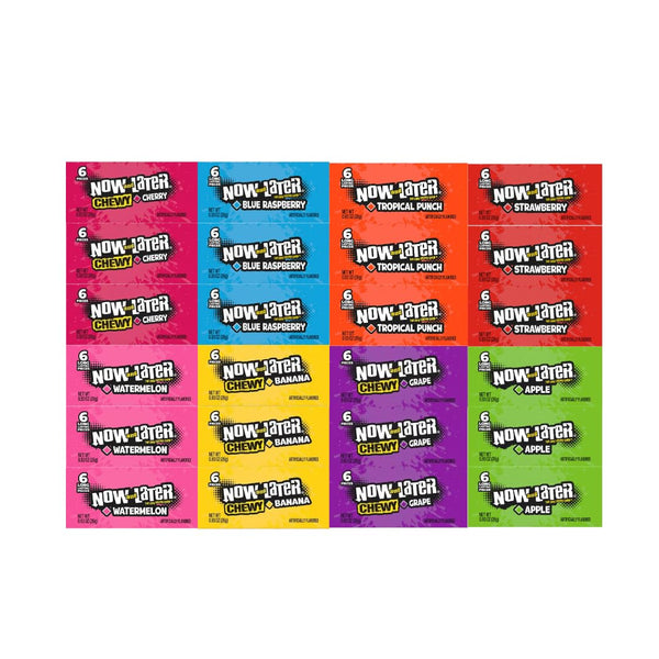 Candy Assortment - Now and Later, Cherry, Blue Raspberry, Tropical Punch, Strawberry, Watermelon, Banana, Grape, Apple - 0.93 oz, 3 Each Flavors, 24 Pack