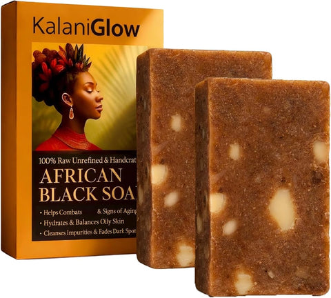 African Black Soap– Raw African Black Soap Bar Moroccan Black Soap Hydrates Dry Skin for All Skin Types, Supports a More Even-Looking Skin Tone for Face & Body Wash