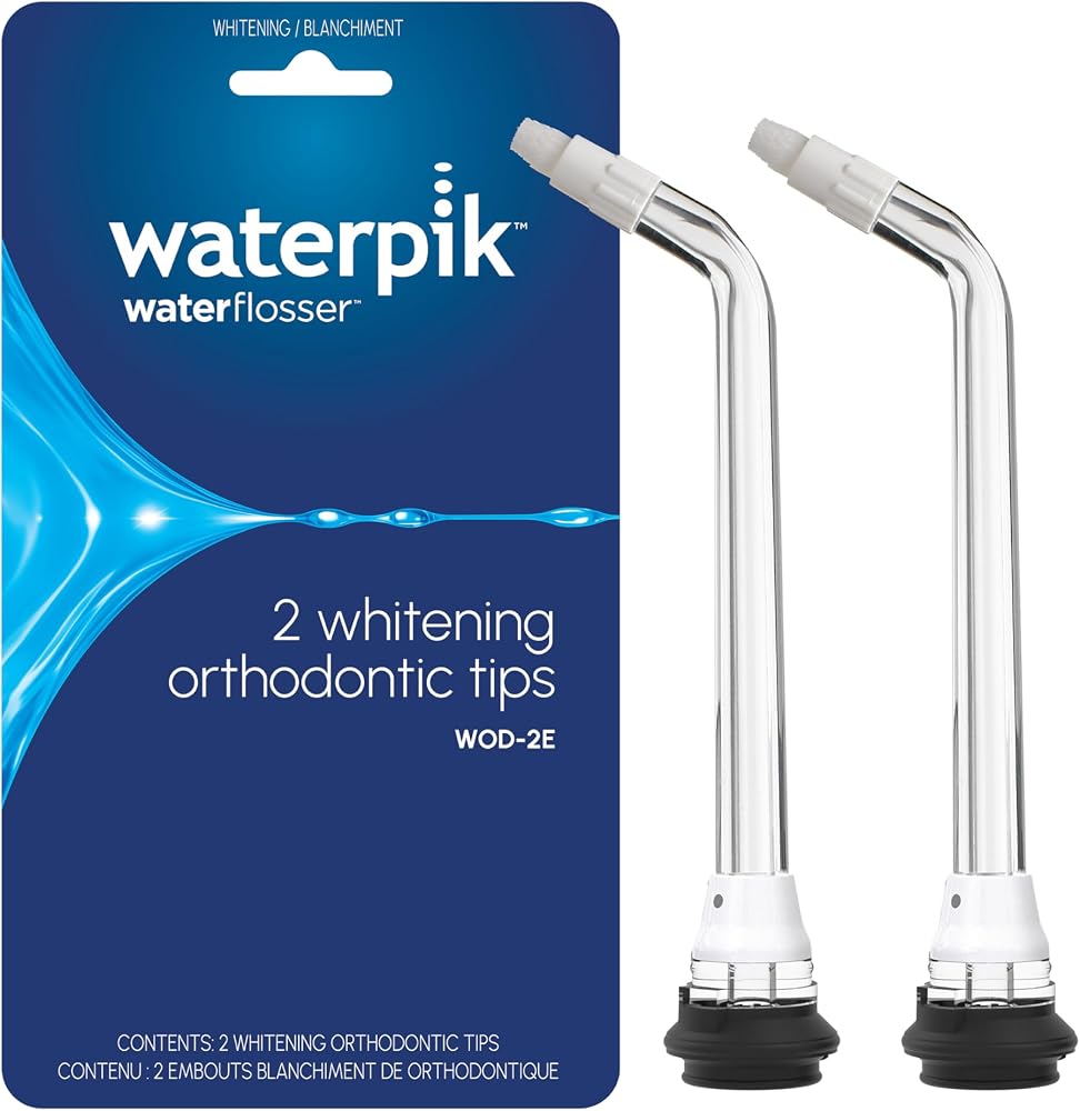 Waterpik Whitening Water Flosser Replacement Tip, Orthodontic, White & Black, 2 Count