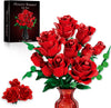 Red Rose Flower Bouquet Building Set - Compatible with Lego Flowers for Adults Women Couple Wife Girlfriend Mom, Artificial Botanicals Valentines Home Office Table Centerpiece Decor