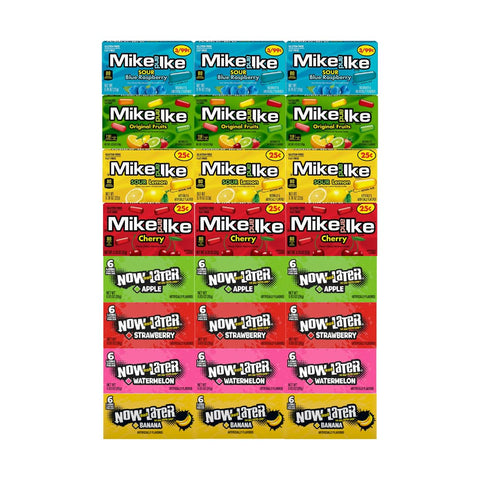 Assorted Candy Mix Variety Pack - Mike and Ike (4 Flavors) + Now and Later (4 Flavors), 24-Piece, Fruity Chewy Candy for Snacking & Parties