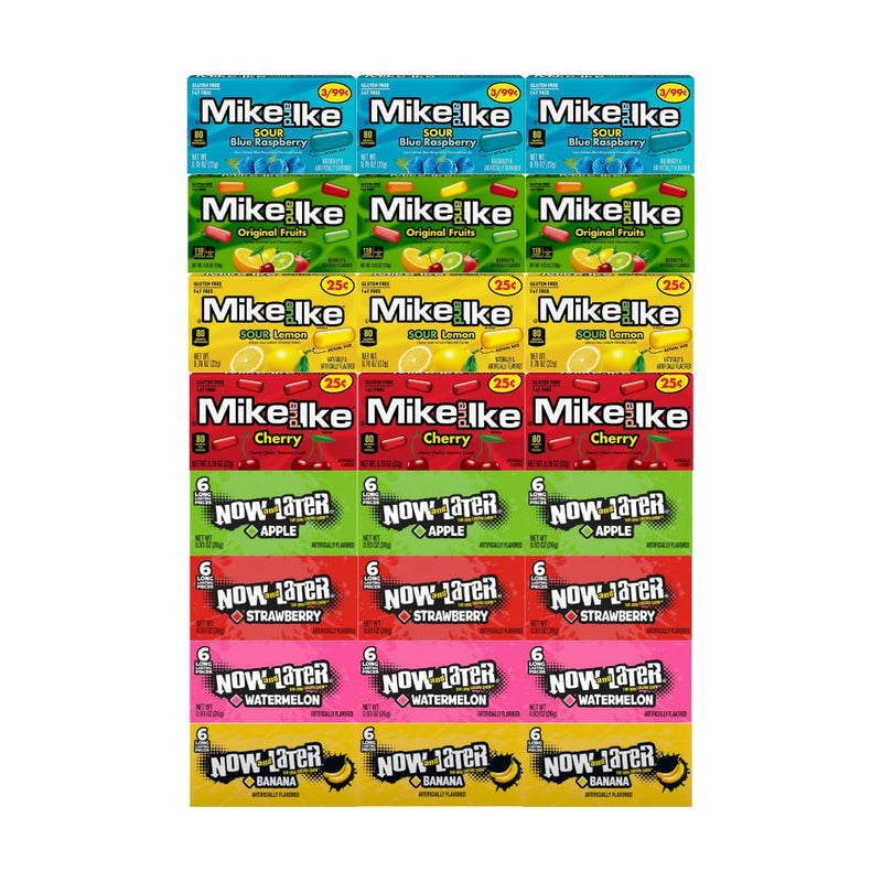 Assorted Candy Mix Variety Pack - Mike and Ike (4 Flavors) + Now and Later (4 Flavors), 24-Piece, Fruity Chewy Candy for Snacking & Parties