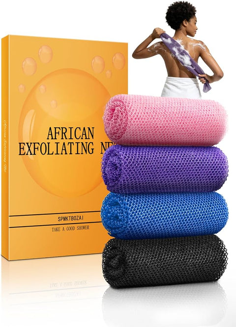 African Exfoliating Net, 3 Pieces African Net Sponge, Nylon African Bathing Sponge Net, African Net Long Net Bath Sponge Shower Body Scrubber Back Scrubber Skin Smoother(Black,Blue,Pink)