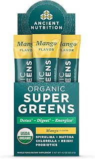 Ancient Nutrition Organic Super Greens Powder, Probiotics, Mango