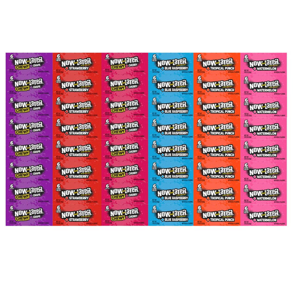 Generic Candy Assortment Now And Later, 6 Flavor - Grape, Strawberry, Cherry, Blue Raspberry, Tropical Punch, Watermelon - For All Occasions, 0.93 Oz, 8 Each Flavor, 48 Pack