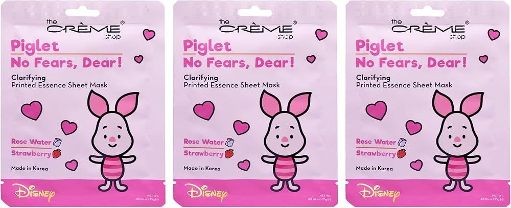 The Creme Shop x Pooh & Friends Radiant Glow, Revitalizing Youth, Soothing Skincare - Vitamin C, Niacinamide, Rose Water Sheet Masks – NO FEARS, DEAR! Piglet (Set of 3 PK)