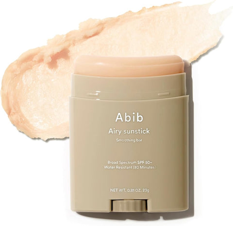 Abib Airy Sunstick Protection Bar SPF50+ Broad Spectrum, Semi-Matte Sunscreen Stick for Oily & Combination Skin, No White Cast, Water-Resistant, Korean Sunscreen, 0.81 oz / 23 g