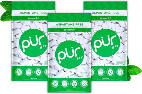 Pur Gum, Spearmint, Xylitol Gum, No Artificial Flavor, 165 Count (3x55) - Personal Care