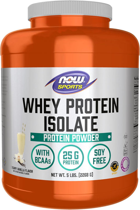 Now Sports, Whey Protein Isolate 25 g with BCAAs, Vanilla Flavor, 5 lbs