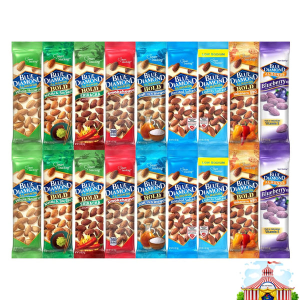 Generic Variety Pack BlueDiamond Almonds - 9 Flavors, 2 Each, 18 Pack, 1.5 oz, Individually Packed for On-the-Go Snacking, Nutritious & Delicious