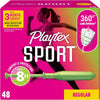 Playtex Sport Tampons Regular, with 360 Leak Defense, Fragrance Free, 48 ct - Personal Car - Image 1