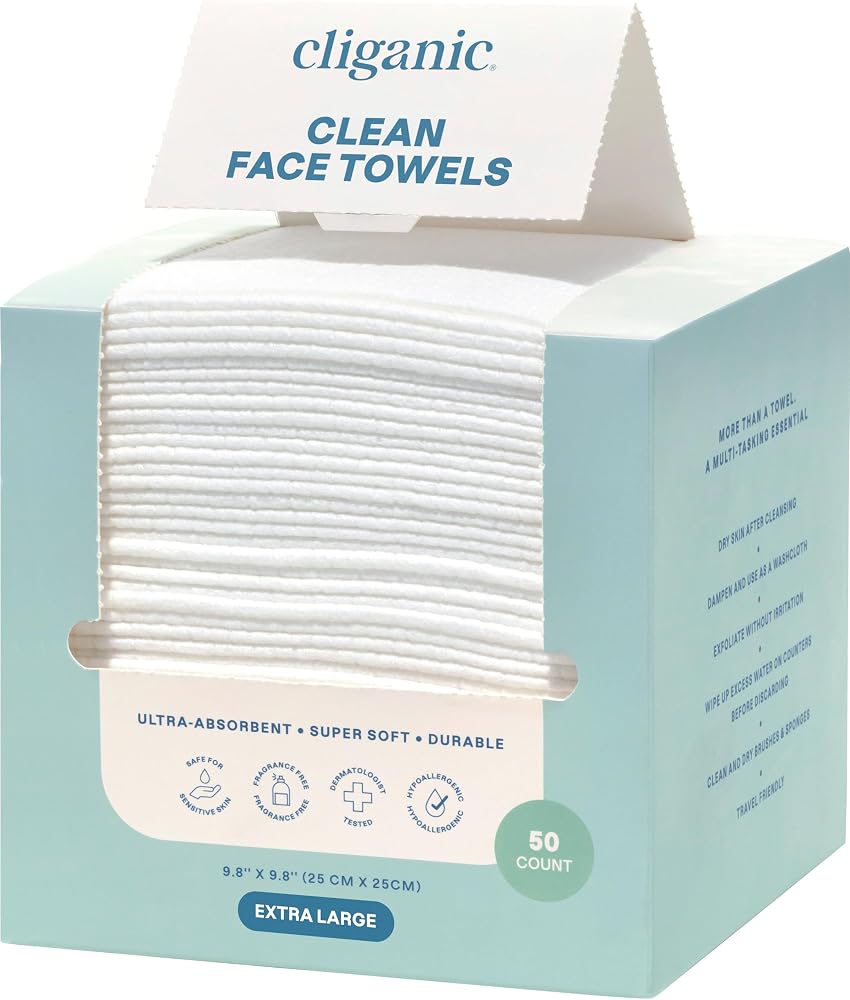 Cliganic Disposable Face Towels XL, Makeup Remover Dry Wipes, Ultra Soft