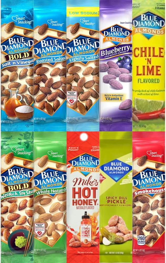 Diamond Almonds Variety Pack, 10 Flavors, 1.5 oz Each, 10 Pack