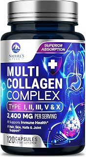 Multi Collagen Peptides Supplement for Hair, Nail, Skin - Type I, II, III, V, X, Collagen Powder Pills - Grass-Fed Hydrolyzed for Bone and Joint Support for Women & Men, Bottled in USA - 120 Capsules