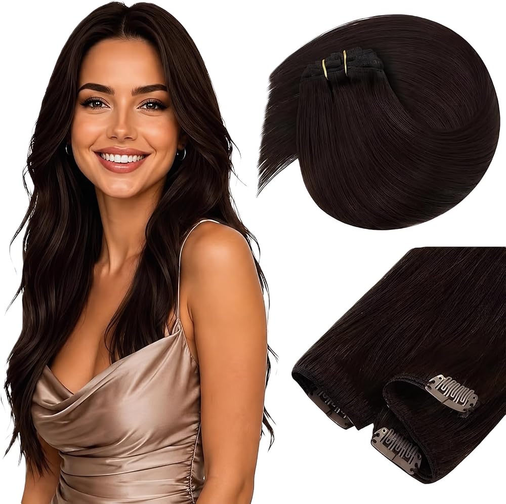 Sunny Hair Clip in Hair Extensions Real Human Hair Brown Natural Blend