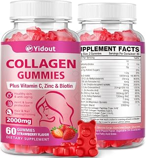 2000mg Collagen Peptides Gummies, Hair Skin Nails Support, Strawberry 60 Count
