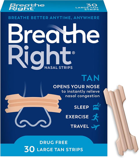 Breathe Right Nasal Strips, Relieves Nasal Congestion, Large, Tan, 30 ct - Personal Care