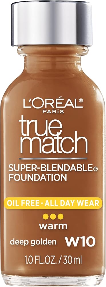 L'Oreal Paris Makeup True Match Super-Blendable Liquid Foundation, Deep Golden W10, 1 Fl Oz,1 Count - Personal Care