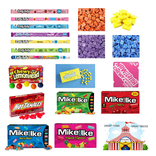 Generic Jumbo Candy Assortment, 1 Each Flavor of Laffy Taffy, Now and Later, Chewy Lemonheads, Hot Tamales, and Mike and Ike, Individually Packed - 19 Pack