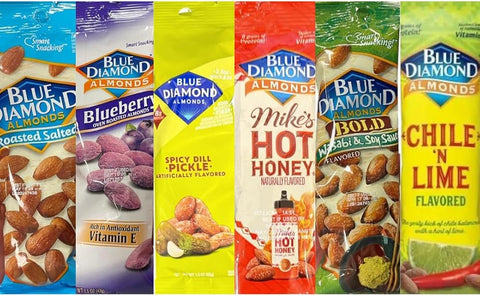 Diamond Almonds Variety Pack, Hot Honey, Spicy Dill Pickle, Roasted Salted, Blueberry, Wasabi & Soy Sauce, Chile ’N Lime, 1.5 oz Bags, 6 Pack