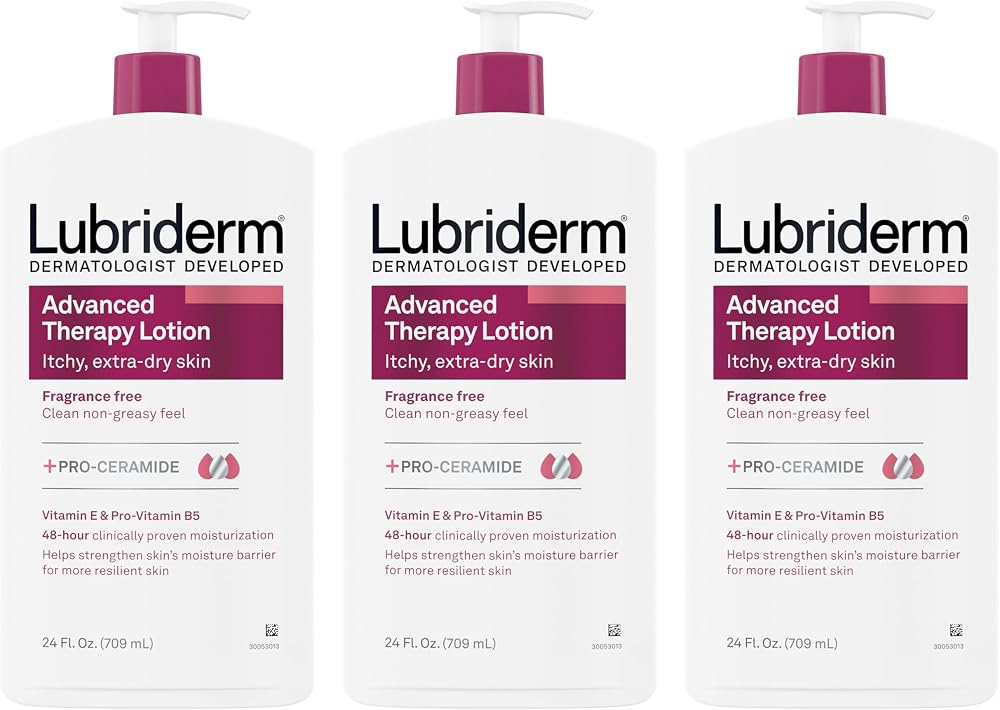 Lubriderm Advanced Therapy Moisturizing Lotion with Vitamins E and B5, Deep Hydration for Extra Dry Skin, Non-Greasy Formula, 24 fl. oz (Pack of 3)