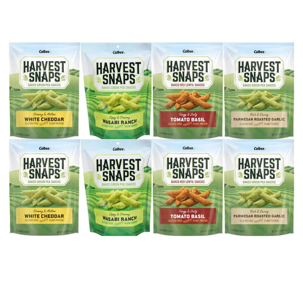 Variety Pack Harvest Snaps Veggie Chips, (white Cheddar, Wasabi Ranch, Tomato Basil, Parmesan Roasted Garlic) Crunchy Snack, Gluten-free, Plant-based Protein, 2 Each Flavor, 8 Pack - Healthy Treat