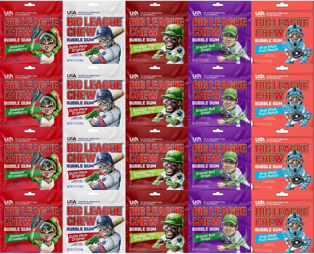Variety Pack Big League Chew Bubble Gum, Soft Chewing Gum, Classic Candy Bulk Pack, 20 Pack (2.12 oz each) Perfect for Parties, Snacks, Gift Bags, and Everyday Chewable Fun