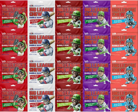 Variety Pack Big League Chew Bubble Gum, Soft Chewing Gum, Classic Candy Bulk Pack, 20 Pack (2.12 oz each) Perfect for Parties, Snacks, Gift Bags, and Everyday Chewable Fun