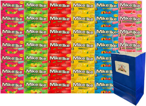 Candy Assortment Mike and Ike, 6 Flavors - Sour Watermelon, Sour Lemon, Tropical Typhoon, Cherry, Berry Blast, Original Fruits - 7 Each Flavor, 0.78 oz, 42 Pack