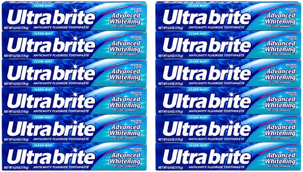 Ultra Brite Advanced Whitening Anticavity Fluoride Toothpaste, Clean Mint Flavor, 6 oz. (Pack of 12)