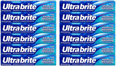 Ultra Brite Advanced Whitening Anticavity Fluoride Toothpaste, Clean Mint Flavor, 6 oz. (Pack of 12)