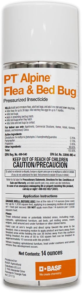 BASF PT Alpine Flea & Bed Bug Killer, Fast Acting Insecticide, Extended Long Lasting Pest Control Formula, Quick Dry, Non-staining, Ready to Use Spray Can 14 oz