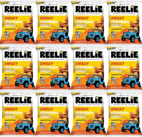 Sweet Plantain Chips Reelie, 2 oz, 12 Pack | Crunchy Snack, Chips Bulk Pack for Snacking, Party Snacks, On-the-Go Snack