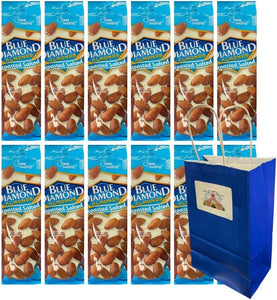 Big Top Deals USA Blue Paper Bag 5.25x3.2x8 with Diamond Almonds Roasted Salted 1.5oz Each – Crunchy Almond Snacks – On-the-Go Nut Snack Pack – Gifting, Events, Parties